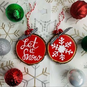 Let It Snow Wood Slice Ornament Set